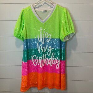 Colorful Sequin It My Birthday' Colorblock Dress Womens Size Large